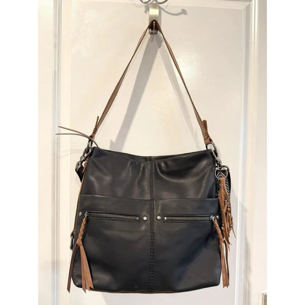 The Sak Ashland Black Leather Bucket Bag Crossbody Hobo